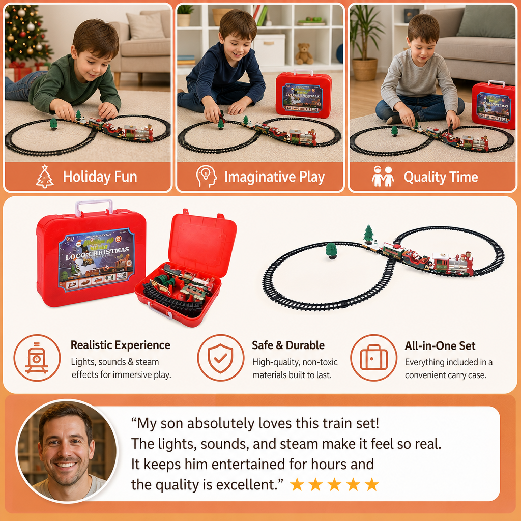 Kids’ Electric Train Set with Lights, Sounds & Steam Effects