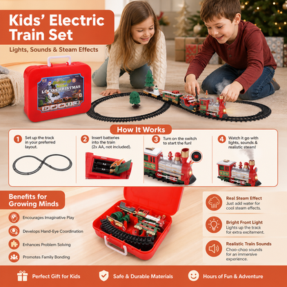 Kids’ Electric Train Set with Lights, Sounds & Steam Effects