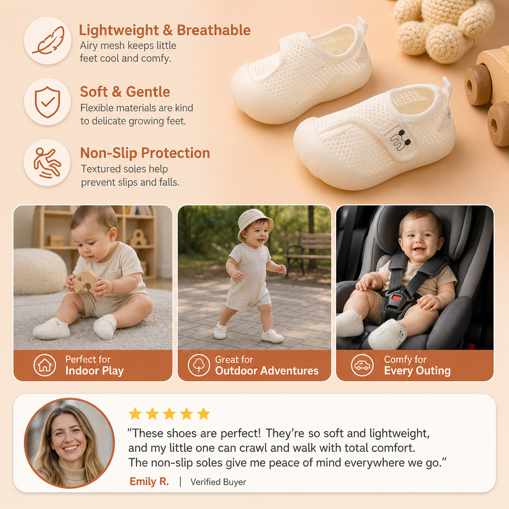 Comfortable Baby Shoes with Soft, Non-Slip Soles