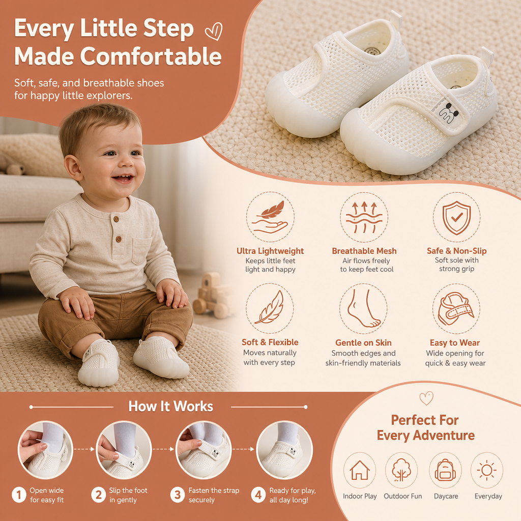 Comfortable Baby Shoes with Soft, Non-Slip Soles