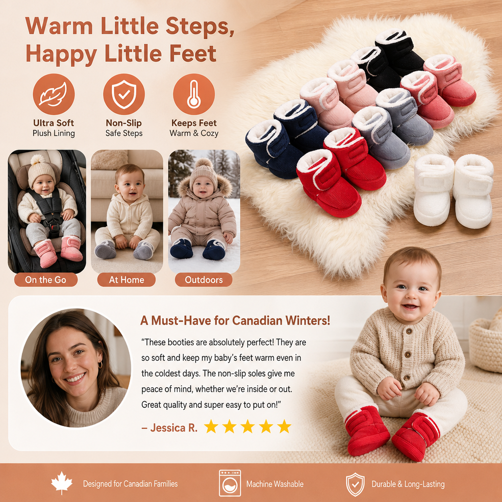 Warm & Cozy Plush Baby Booties with Soft, Non-Slip Soles