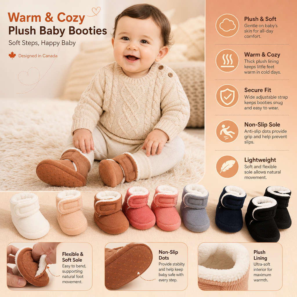 Warm & Cozy Plush Baby Booties with Soft, Non-Slip Soles