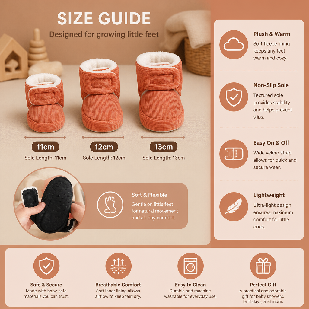 Warm & Cozy Plush Baby Booties with Soft, Non-Slip Soles