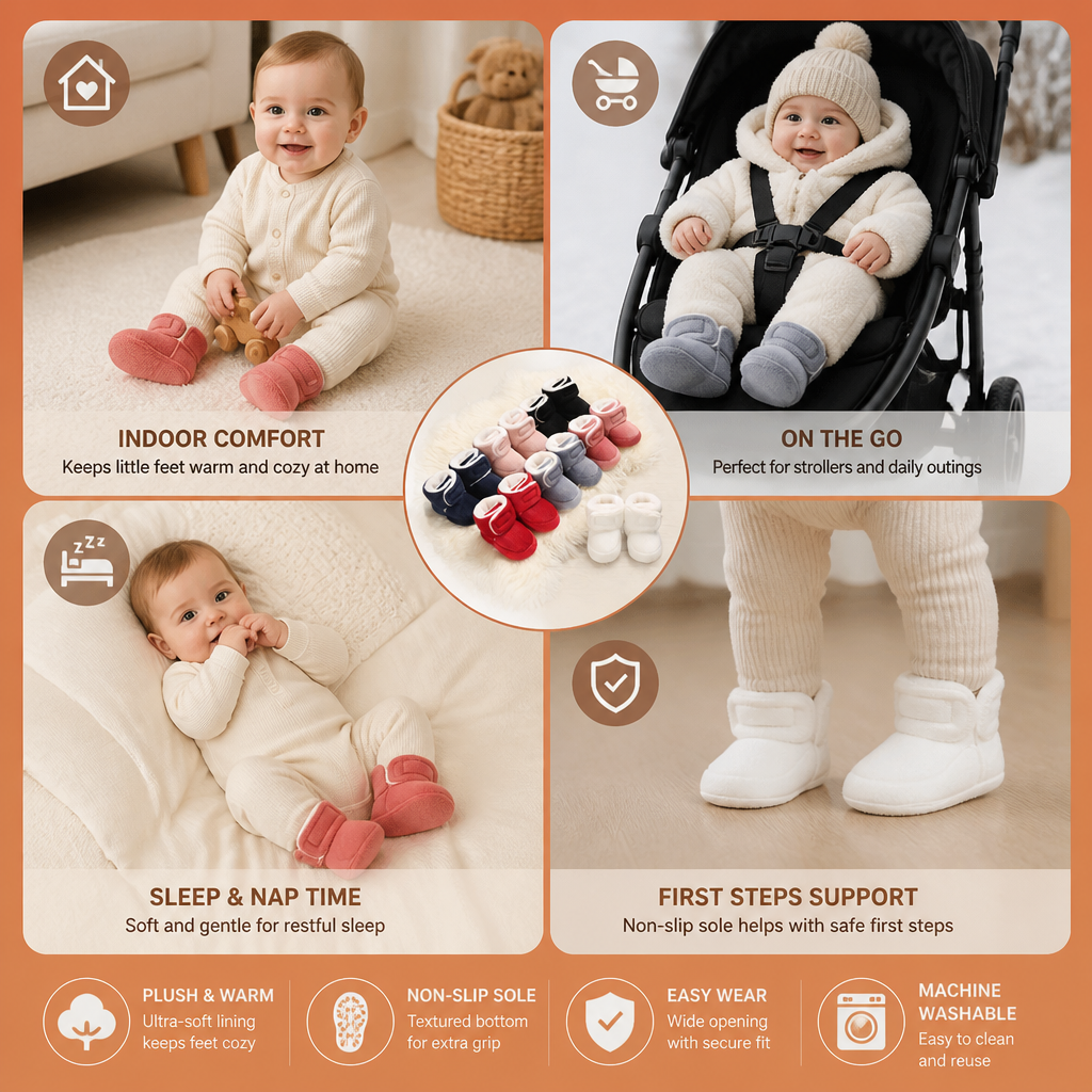 Warm & Cozy Plush Baby Booties with Soft, Non-Slip Soles