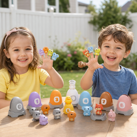 Montessori Soft Rubber Animal Barn Finger Puppet Set for Color Sorting & Number Learning