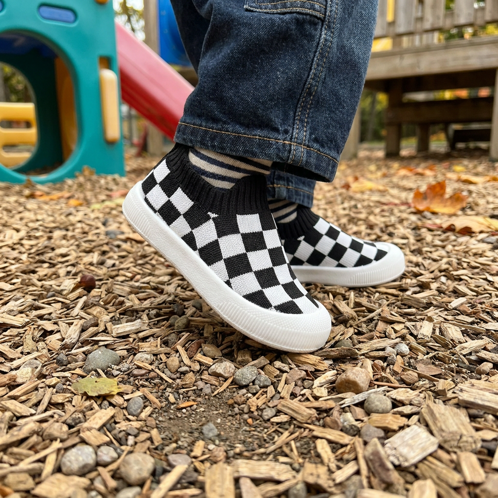 Checkered Lightweight Baby Walking Shoes with Soft, Non-Slip Soles