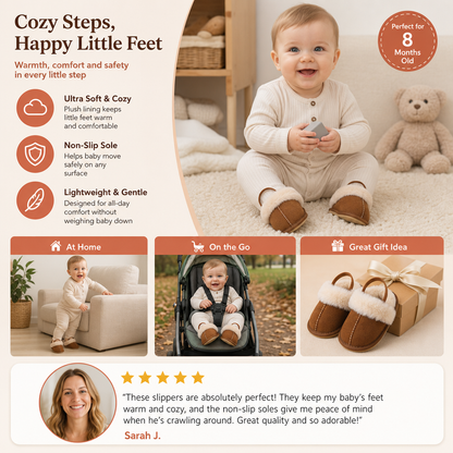 Fluffy Baby & Toddler Slippers with Soft Plush Lining and Non-Slip Soles