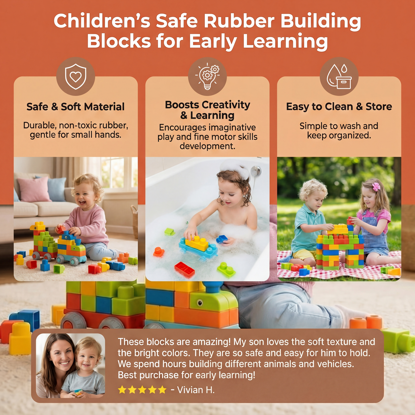 Children's Safe Rubber Building Blocks for Early Learning