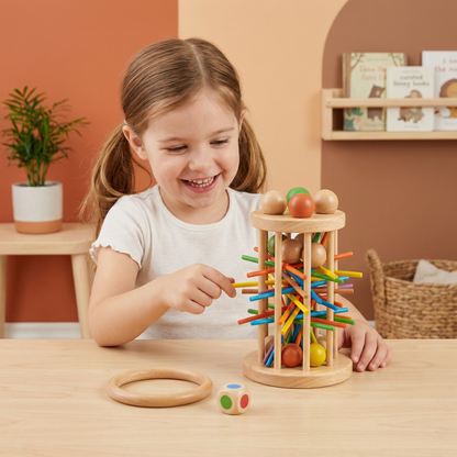 Educational 3-in-1 wooden ball and stick dexterity game