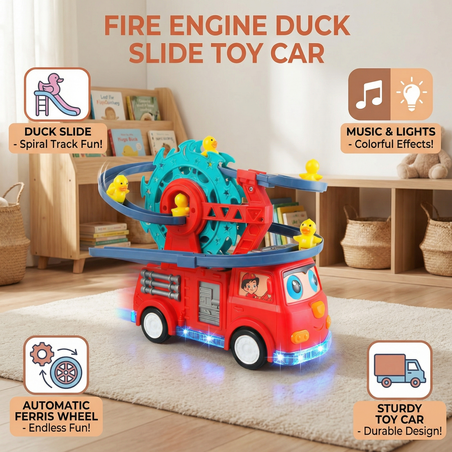 Fire Engine Duck Slide Toy Car