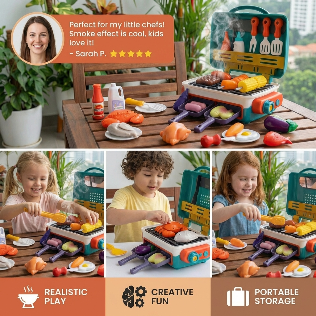 My first BBQ Grill – Children's Kitchen with Smoke Effect and Color-Changing Food