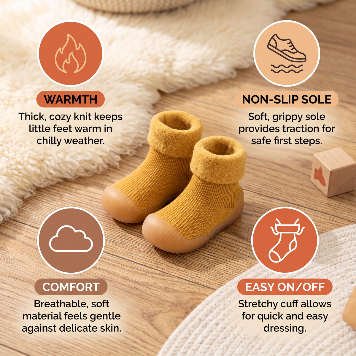 Warm Baby Walking Sock Shoes with Soft Non-Slip Soles