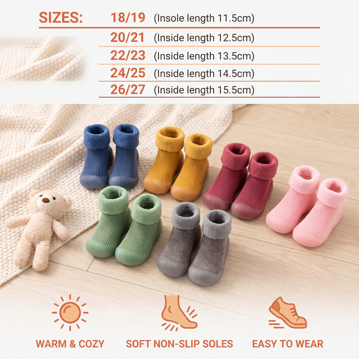 Warm Baby Walking Sock Shoes with Soft Non-Slip Soles
