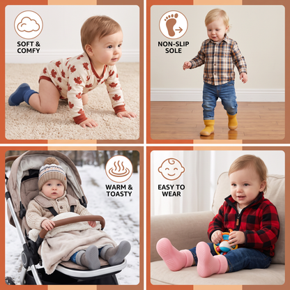 Warm Baby Walking Sock Shoes with Soft Non-Slip Soles