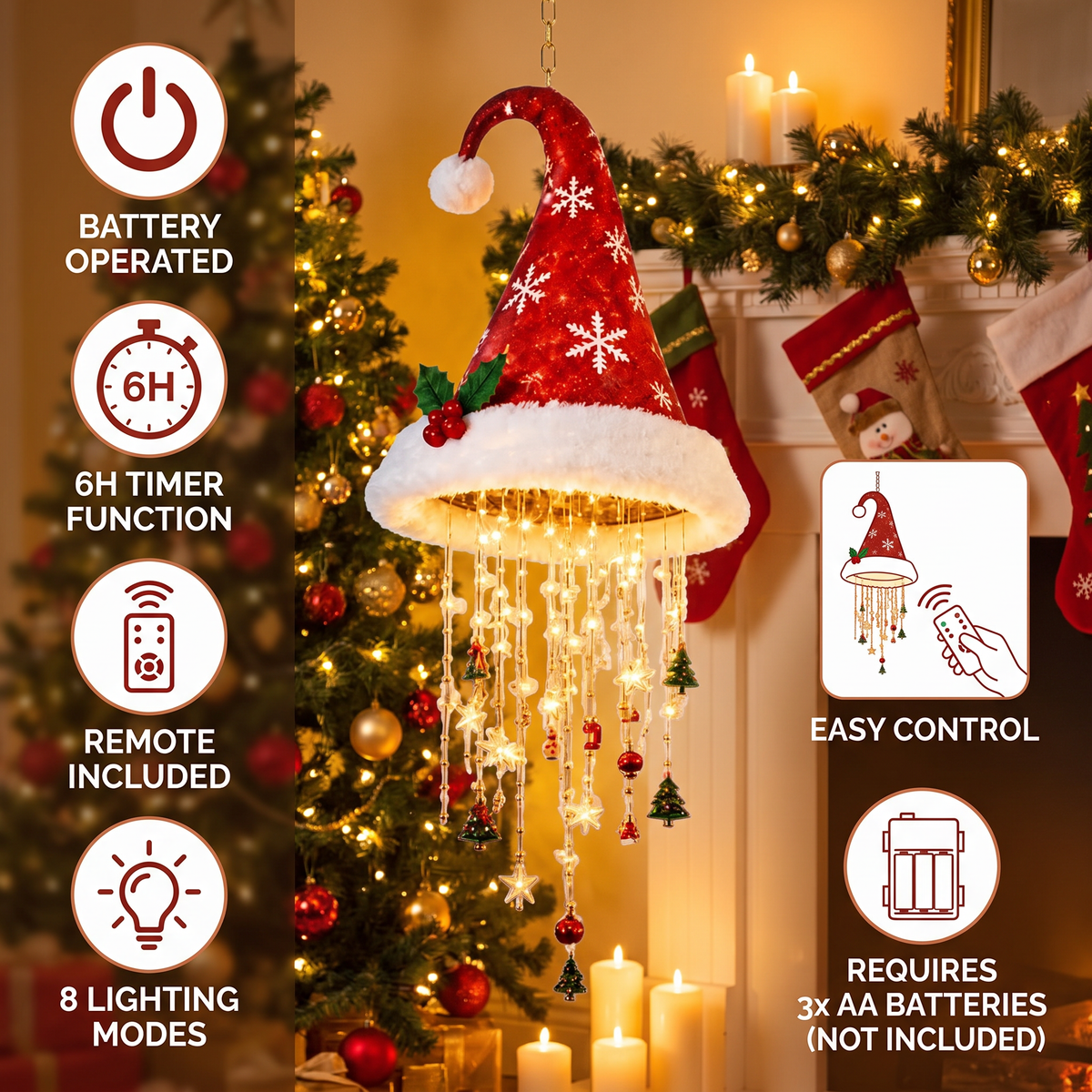 Christmas Santa Hat Lights with LED String Decorations