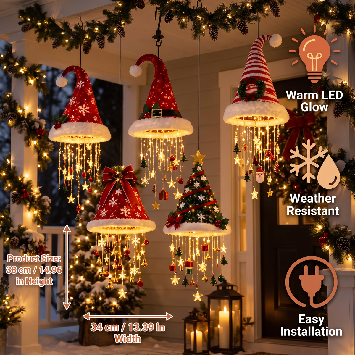 Christmas Santa Hat Lights with LED String Decorations
