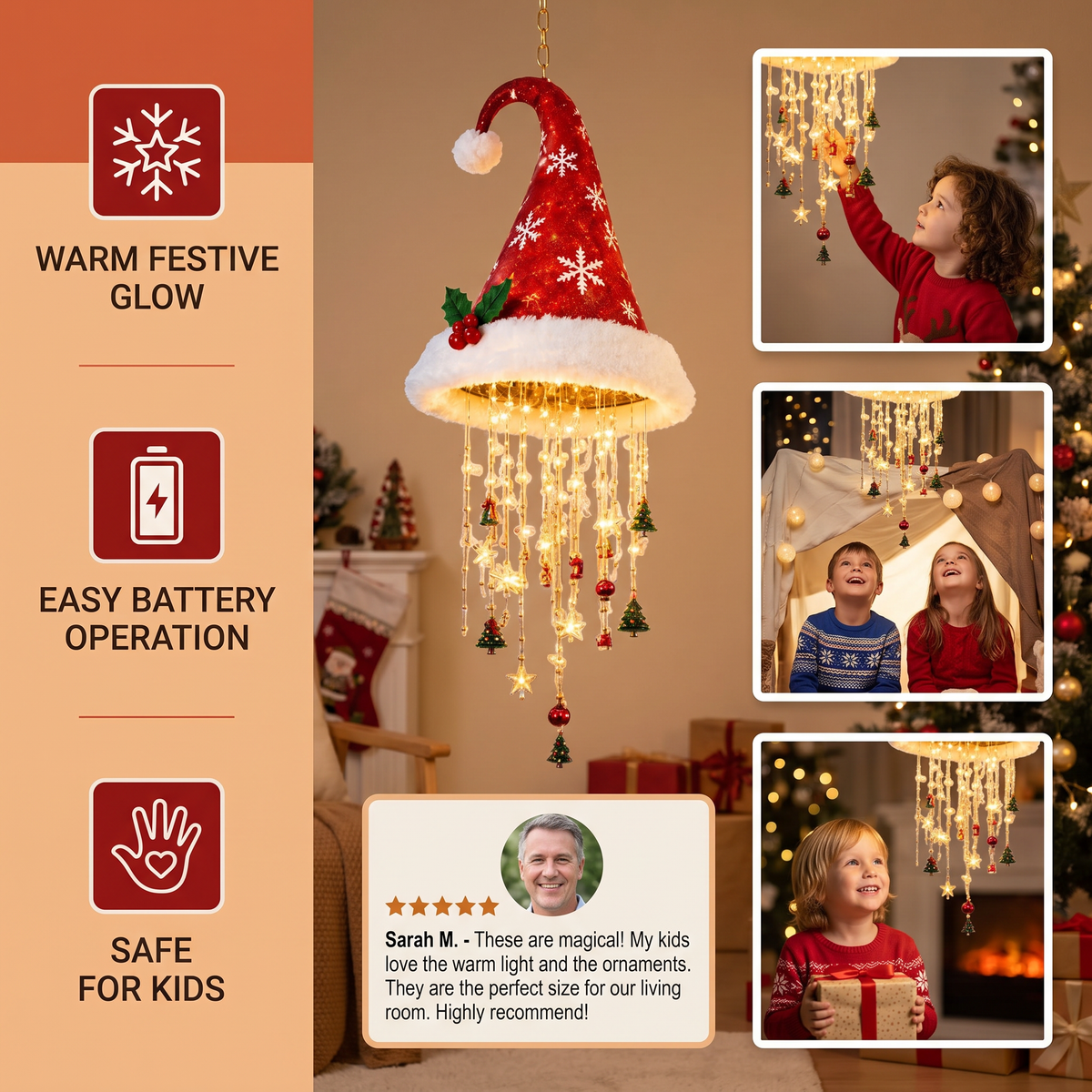 Christmas Santa Hat Lights with LED String Decorations