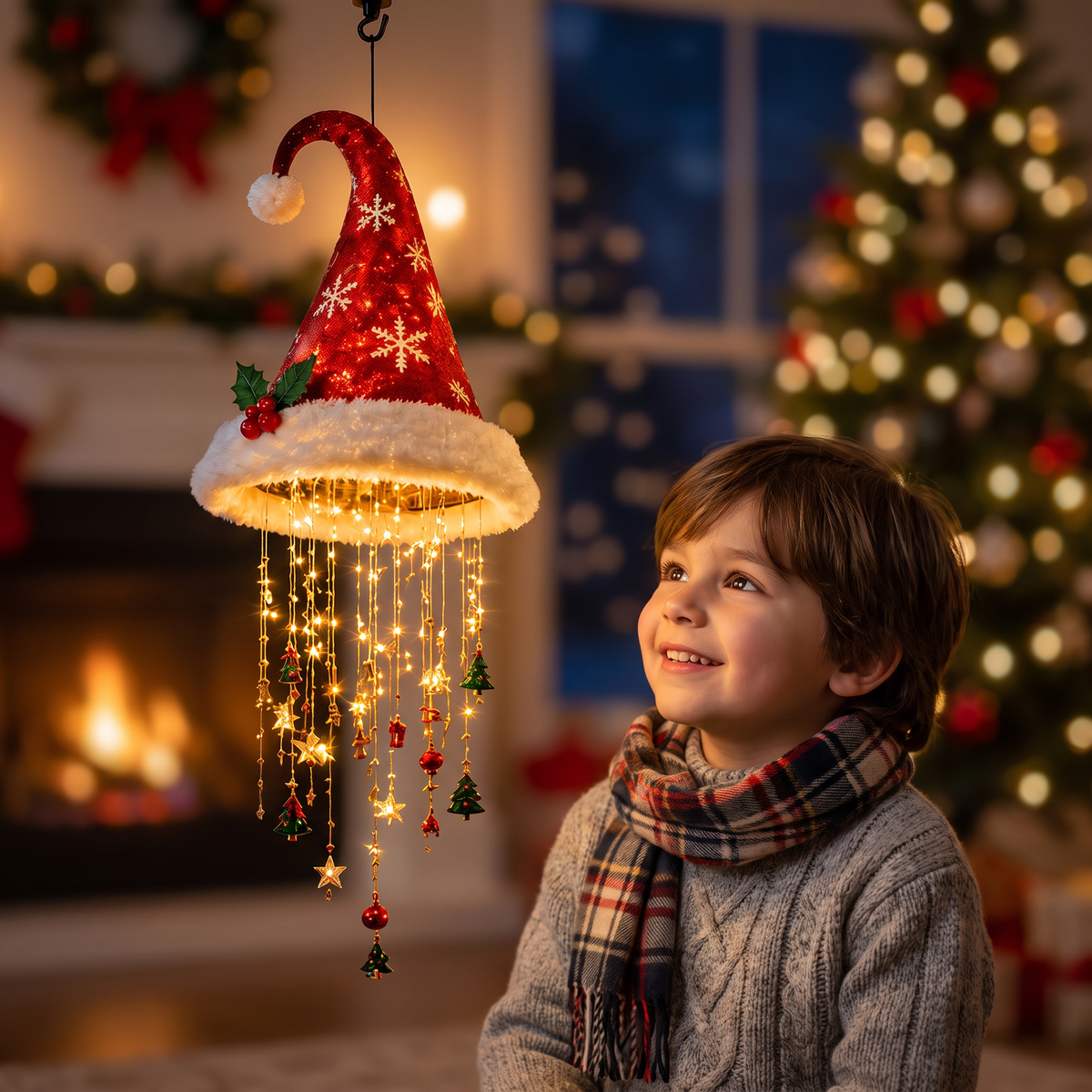 Christmas Santa Hat Lights with LED String Decorations