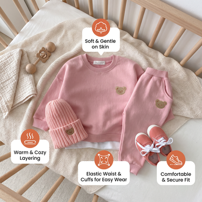 Baby Outfit with Embroidered Bear Sweatshirt & Matching Sweatpants