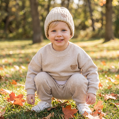 Baby Outfit with Embroidered Bear Sweatshirt & Matching Sweatpants