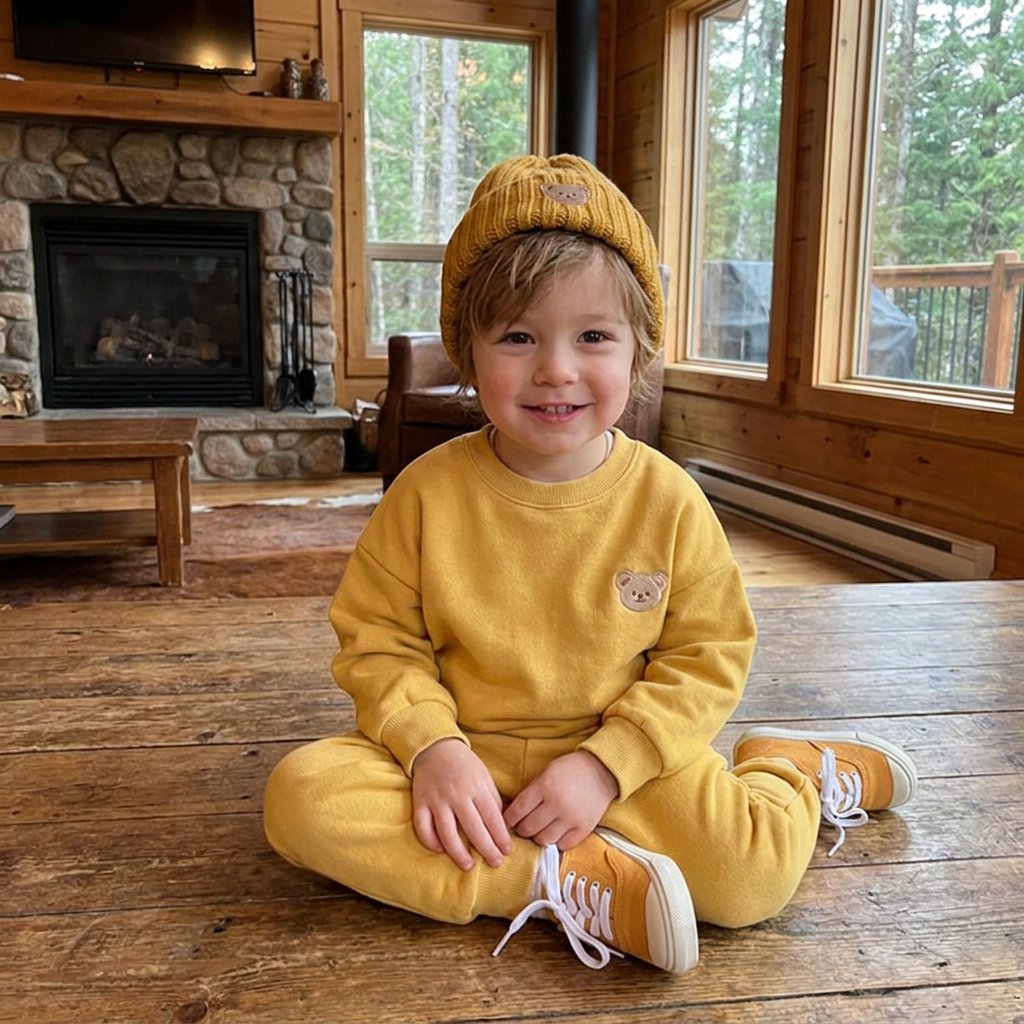Baby Outfit with Embroidered Bear Sweatshirt & Matching Sweatpants