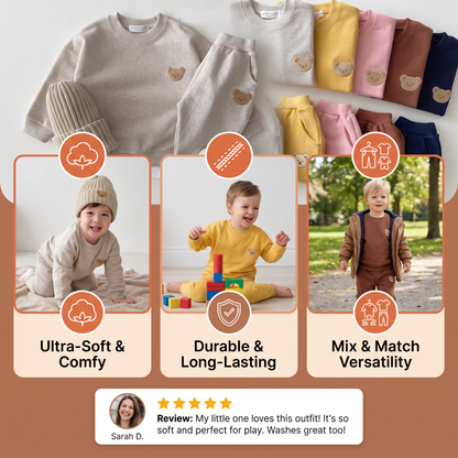 Baby Outfit with Embroidered Bear Sweatshirt & Matching Sweatpants