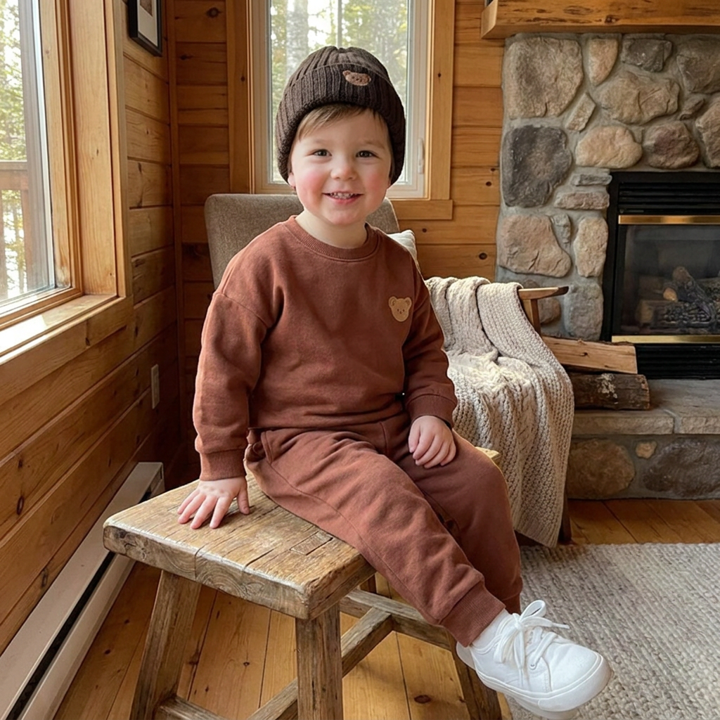 Baby Outfit with Embroidered Bear Sweatshirt & Matching Sweatpants