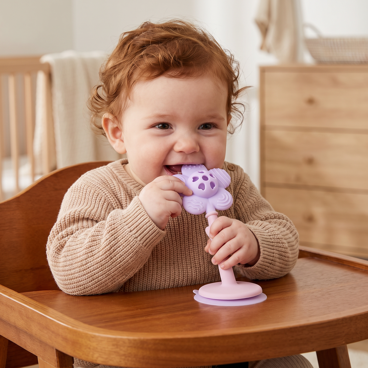 2-in-1 Sunflower Baby Teether & Rattle with Suction Base