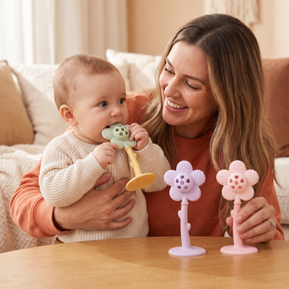 2-in-1 Sunflower Baby Teether & Rattle with Suction Base