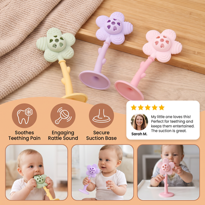 2-in-1 Sunflower Baby Teether & Rattle with Suction Base
