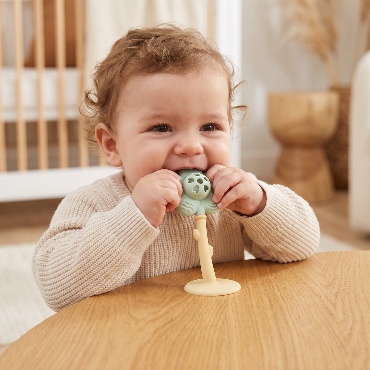 2-in-1 Sunflower Baby Teether & Rattle with Suction Base