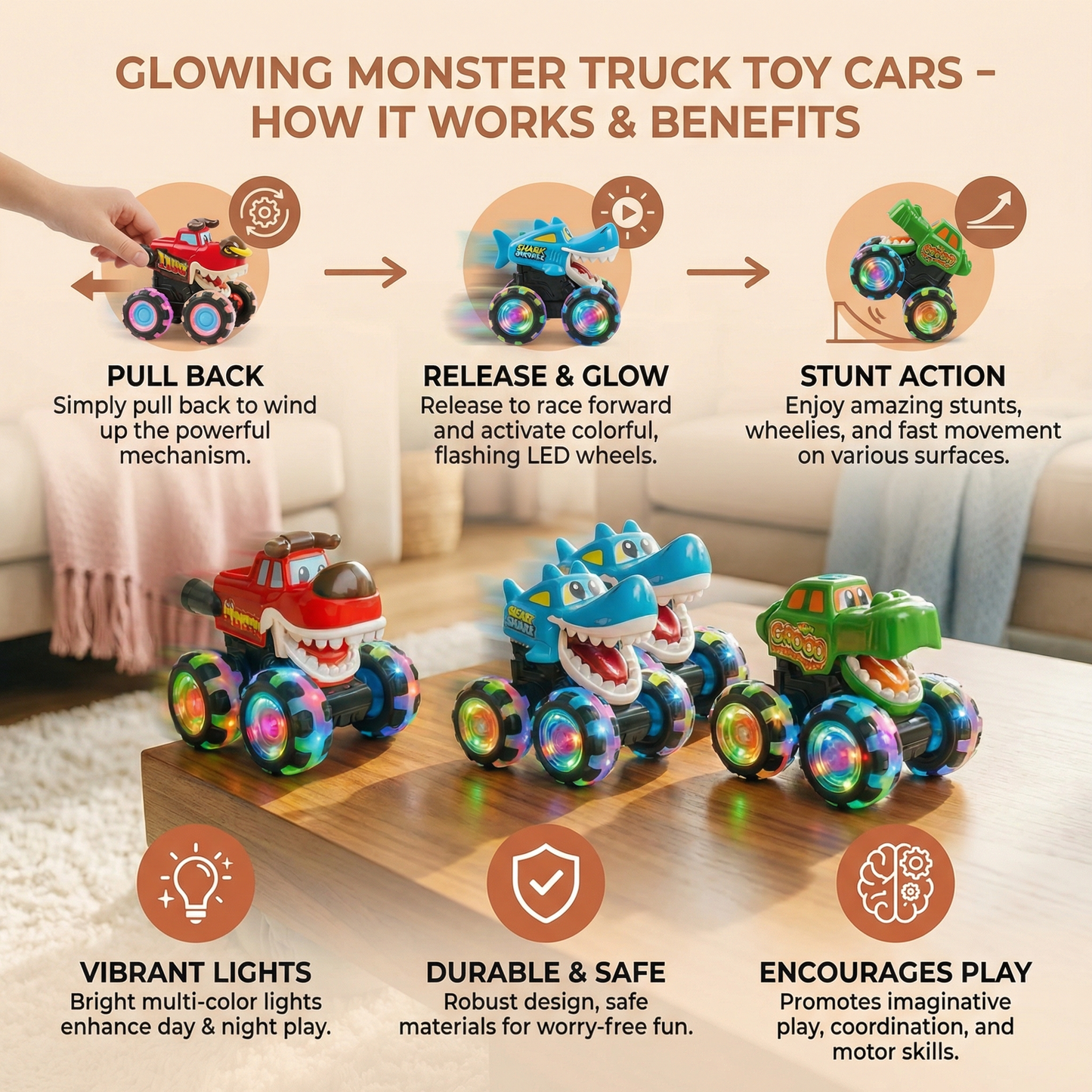 Glowing Monster Truck Toy Cars