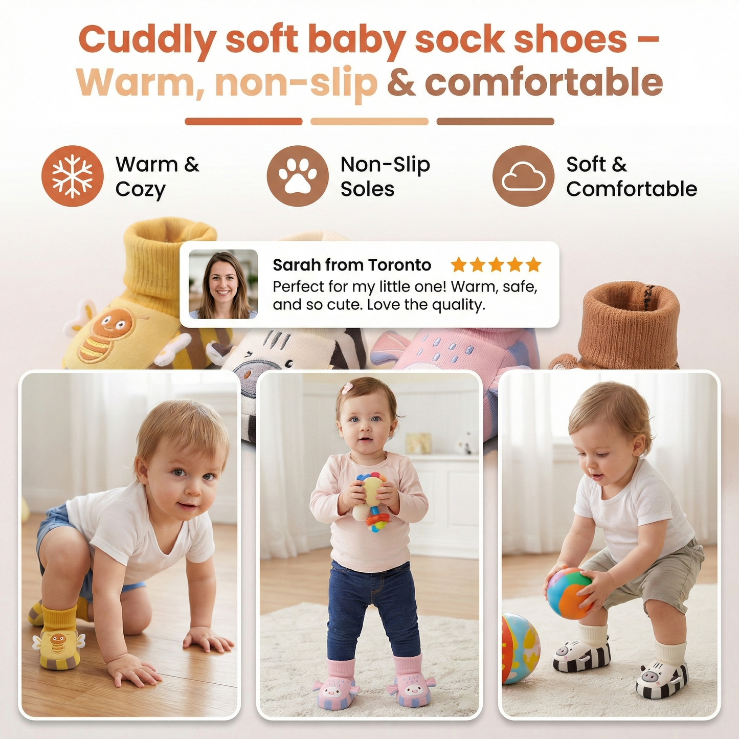 Cuddly soft baby sock shoes – Warm, non-slip & comfortable