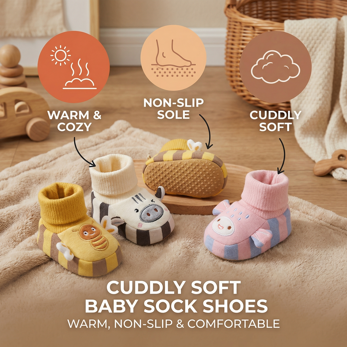 Cuddly soft baby sock shoes – Warm, non-slip & comfortable