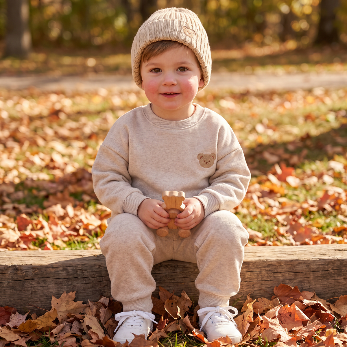 Baby Outfit with Embroidered Bear Sweatshirt & Matching Sweatpants