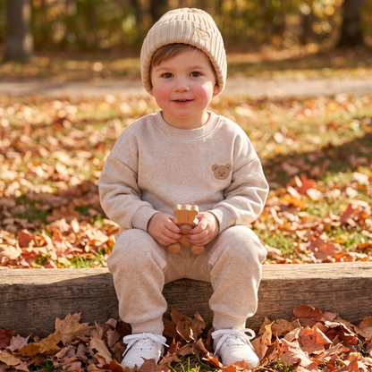 Baby Outfit with Embroidered Bear Sweatshirt & Matching Sweatpants