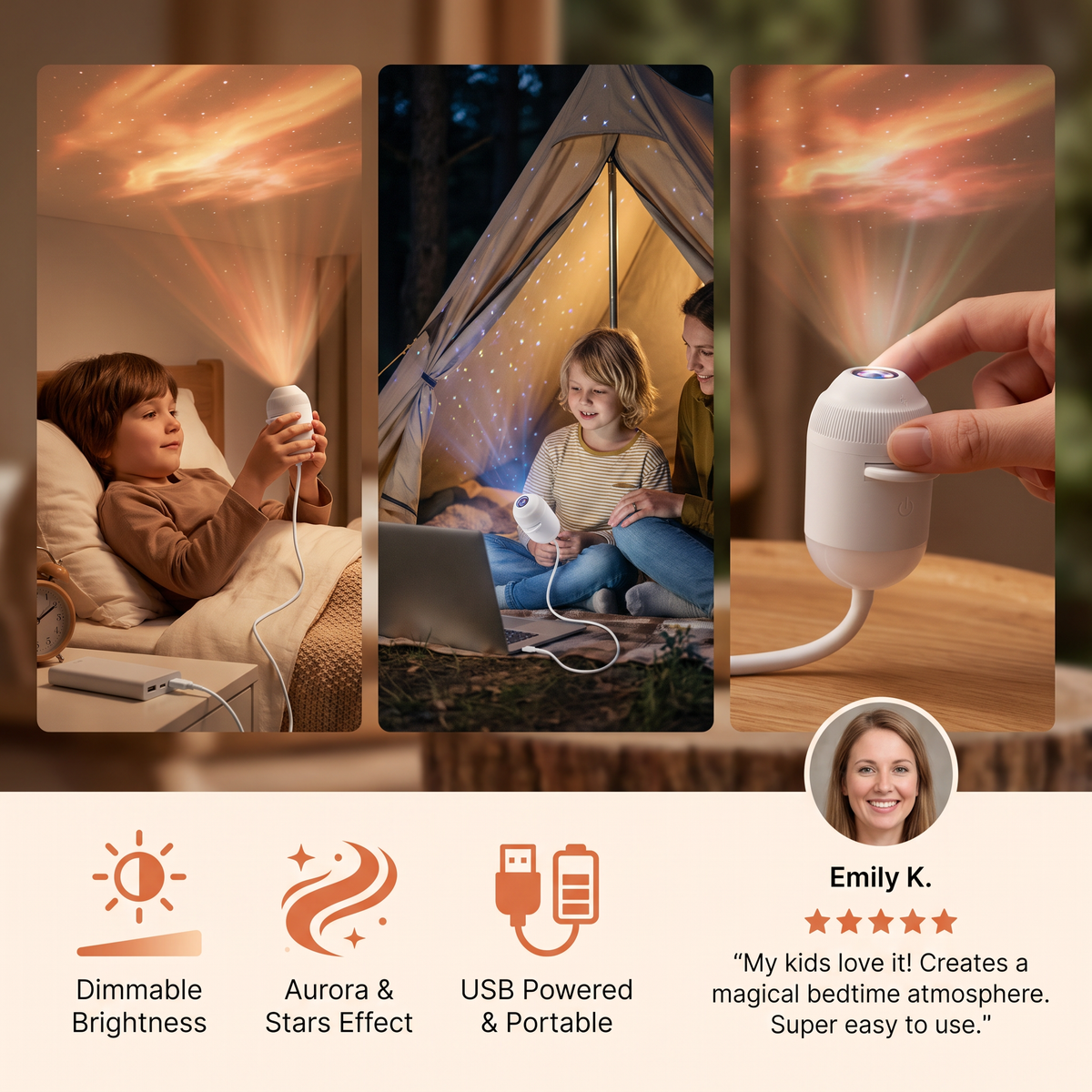 NightSky Dimmable USB Galaxy Projector with Stars & Aurora Effects