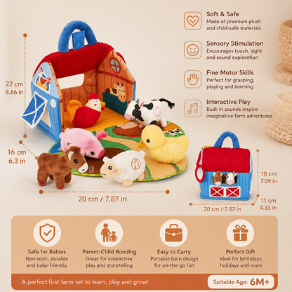 Farm Plush Toy Playset – Interactive Educational Toy with Portable Playhouse
