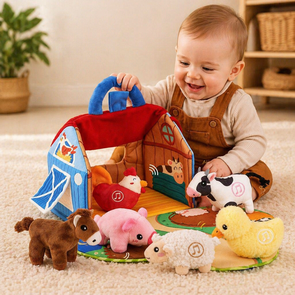 Farm Plush Toy Playset – Interactive Educational Toy with Portable Playhouse