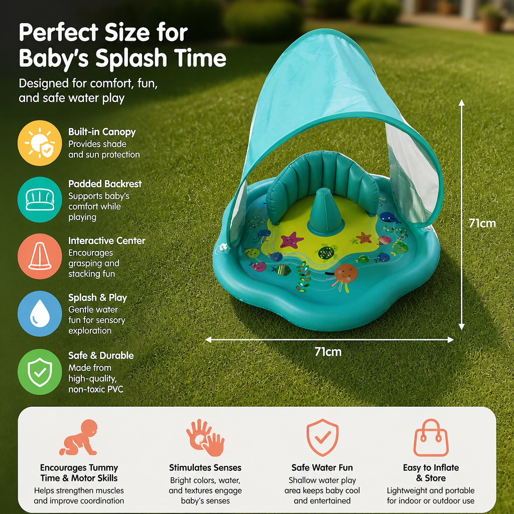 Inflatable Baby Splash Play Mat with Canopy – Water Play & Sun Protection for Toddlers