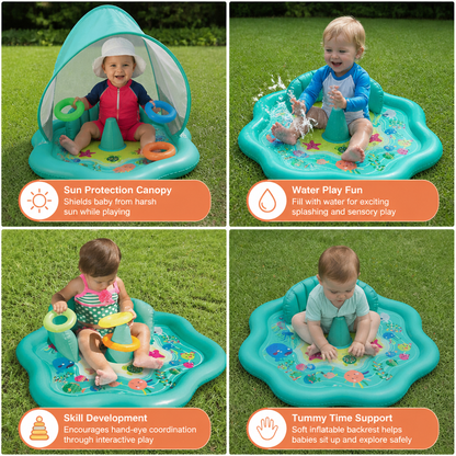 Inflatable Baby Splash Play Mat with Canopy – Water Play & Sun Protection for Toddlers