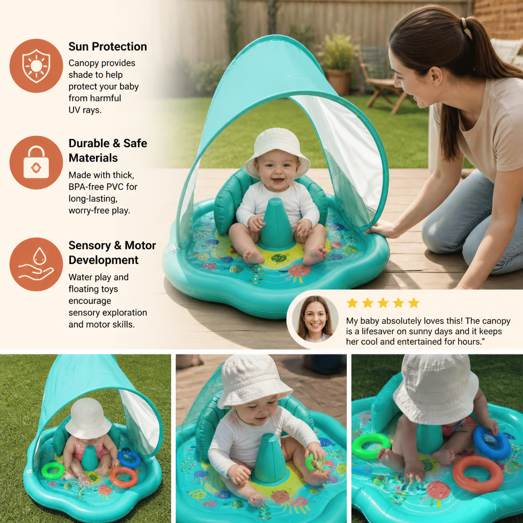Inflatable Baby Splash Play Mat with Canopy – Water Play & Sun Protection for Toddlers