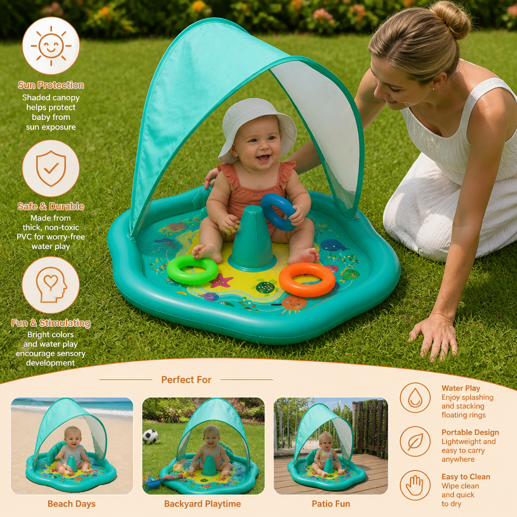 Inflatable Baby Splash Play Mat with Canopy – Water Play & Sun Protection for Toddlers