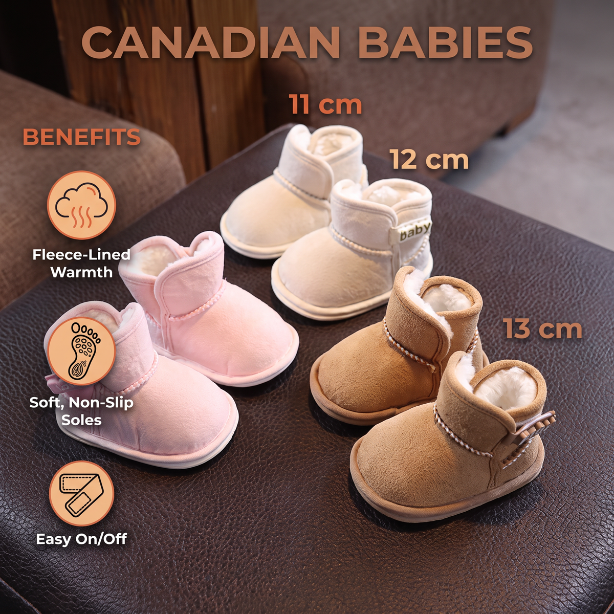 Fleece-Lined Baby Winter Boots with Soft, Non-Slip Soles
