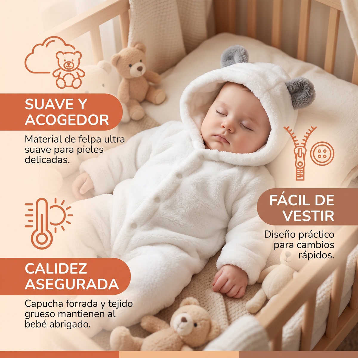 Soft & Cozy Baby Bear Hooded Jumpsuit