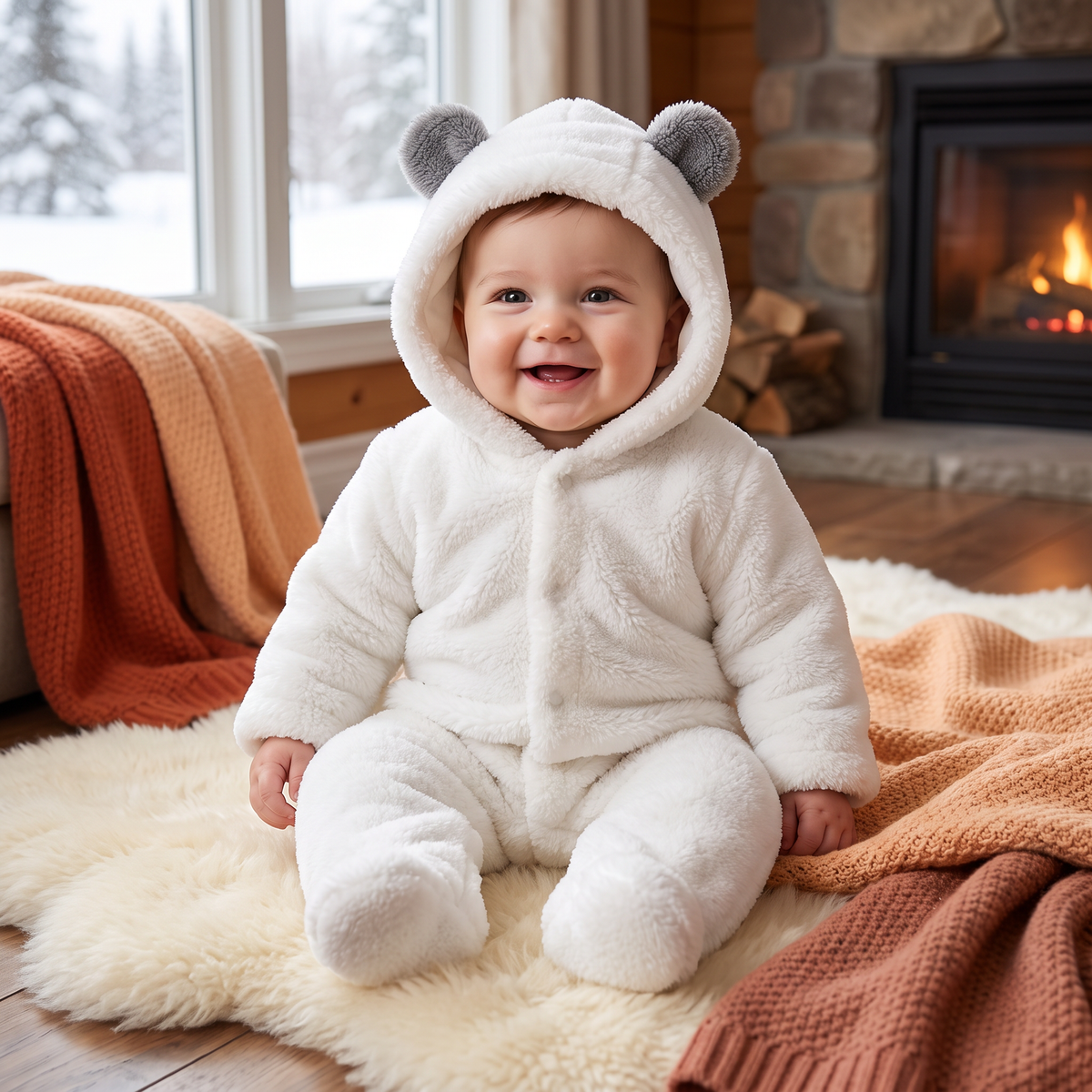 Soft & Cozy Baby Bear Hooded Jumpsuit