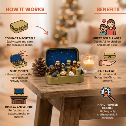 Mini Christmas Nativity Scene in a Box – Hand-Painted Nativity Figure Set