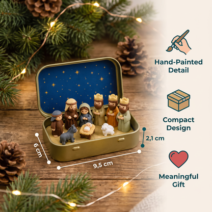Mini Christmas Nativity Scene in a Box – Hand-Painted Nativity Figure Set