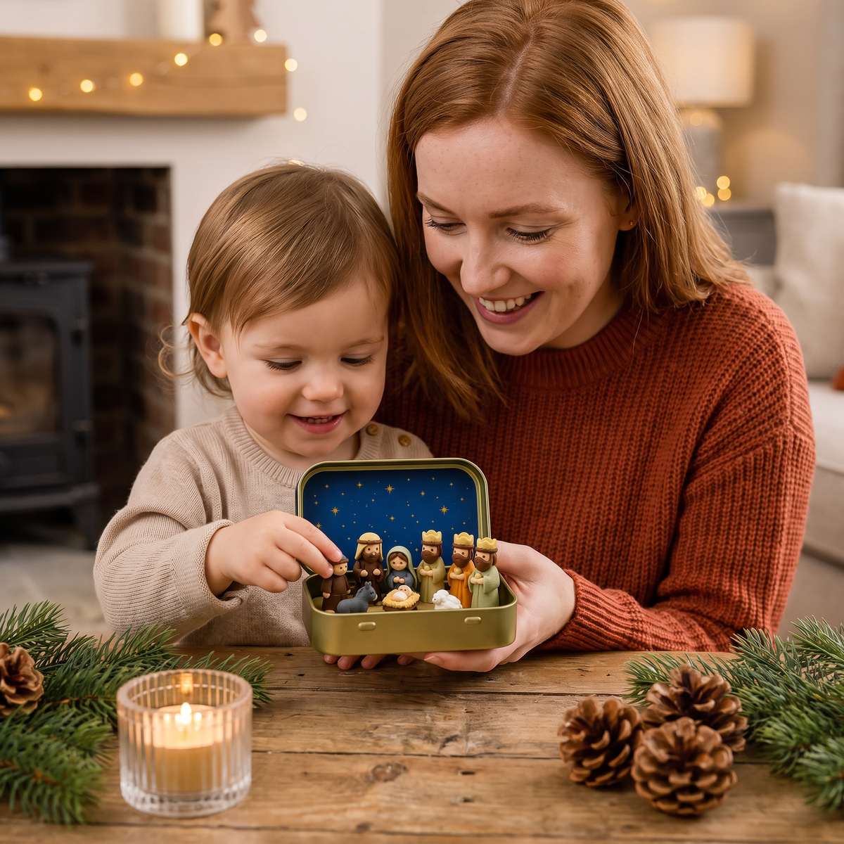 Mini Christmas Nativity Scene in a Box – Hand-Painted Nativity Figure Set