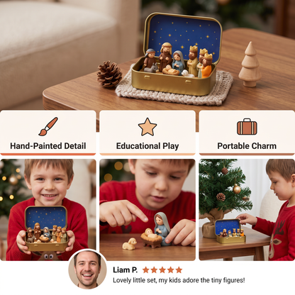 Mini Christmas Nativity Scene in a Box – Hand-Painted Nativity Figure Set